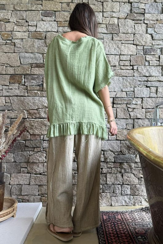 Rustic Nature Bubble Cotton Raw Frill Top Washed Lawn