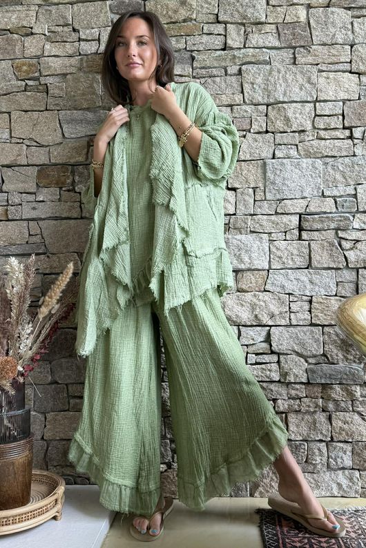 Rustic Nature Bubble Cotton Raw Frill Top Washed Lawn