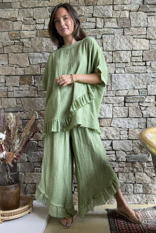 Rustic Nature Bubble Cotton Raw Frill Top Washed Lawn