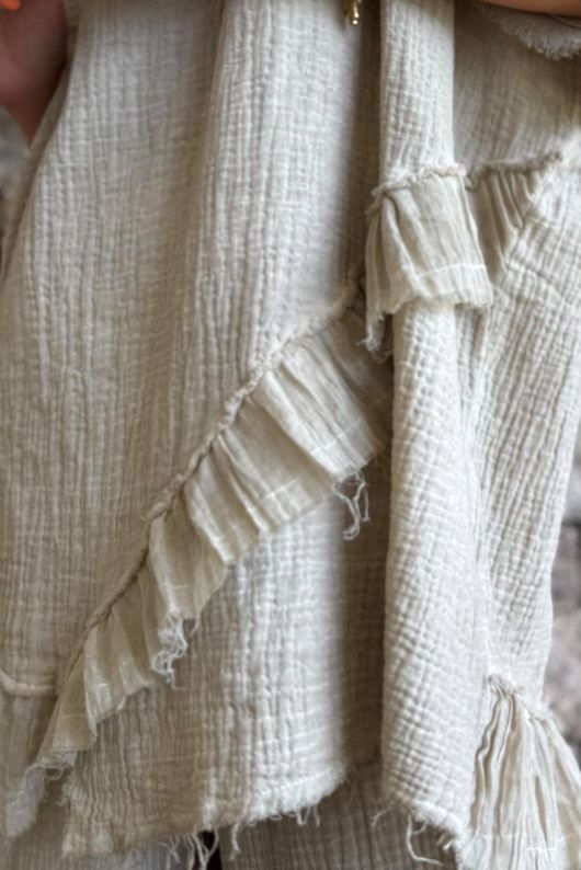 Rustic Nature Bubble Cotton Raw Frill Top Washed Oat