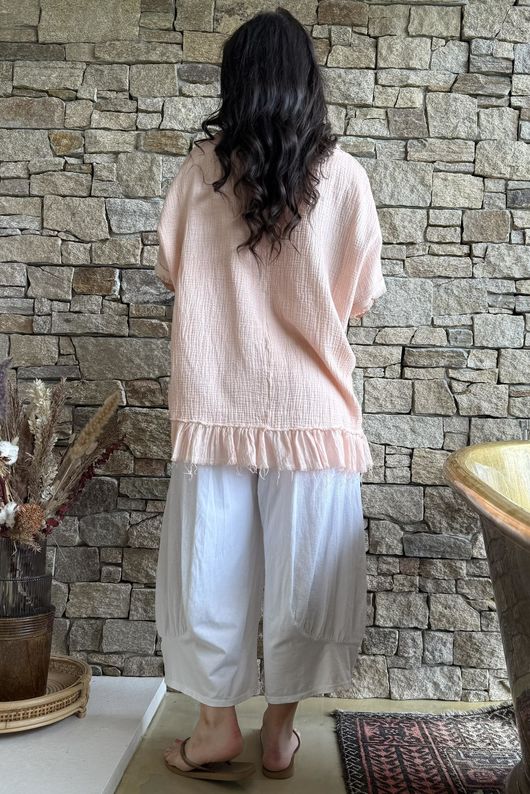 Rustic Nature Bubble Cotton Raw Frill Top Washed Peachy Nude