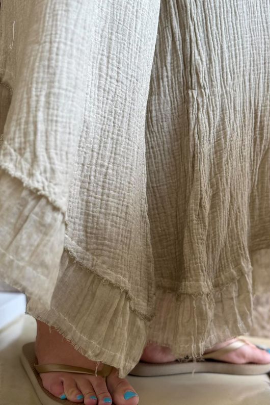 Rustic Nature Bubble Cotton Slant Frill Pant Washed Oat