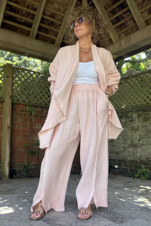 Rustic Nature Bubble Cotton Split Kick Pant Washed Peachy Nude