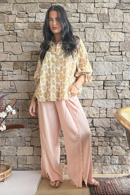 Rustic Nature Bubble Cotton Split Kick Pant Washed Peachy Nude