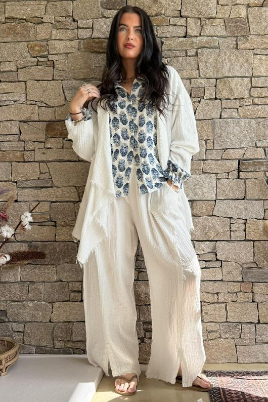 Rustic Nature Bubble Cotton Split Kick Pant White