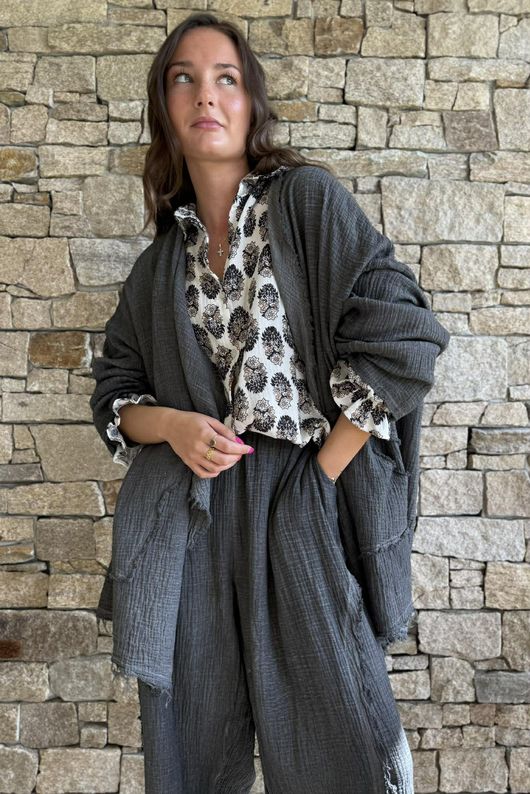 Rustic Nature Bubble Cotton Waterfall Jacket Washed Charcoal