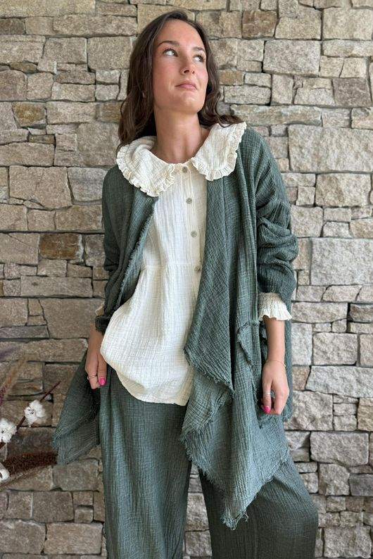 Rustic Nature Bubble Cotton Waterfall Jacket Washed Moss