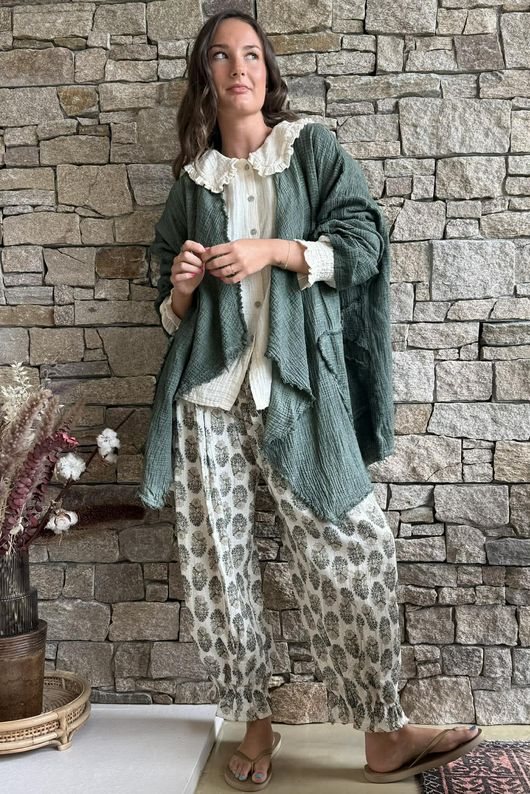 Rustic Nature Bubble Cotton Waterfall Jacket Washed Moss