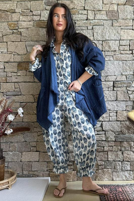 Rustic Nature Bubble Cotton Waterfall Jacket Washed Navy