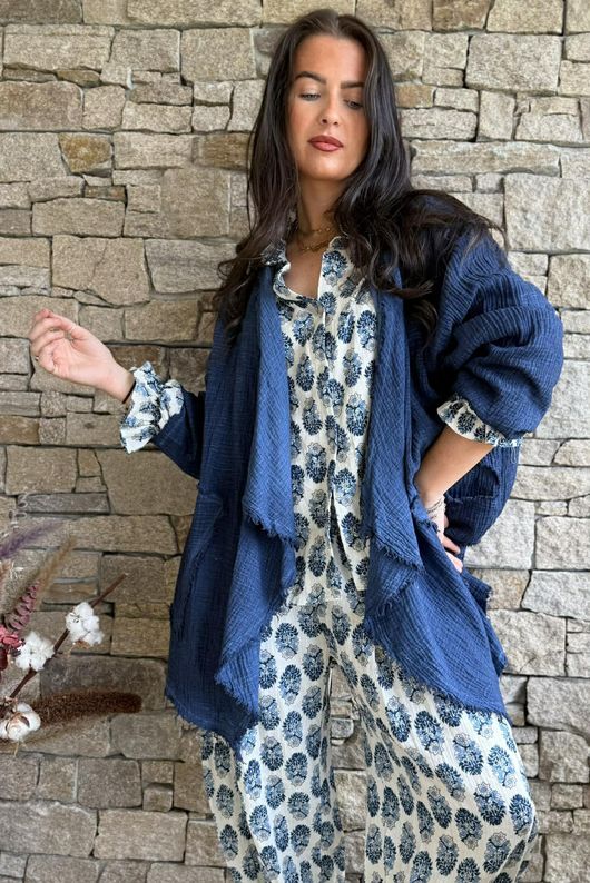 Rustic Nature Bubble Cotton Waterfall Jacket Washed Navy