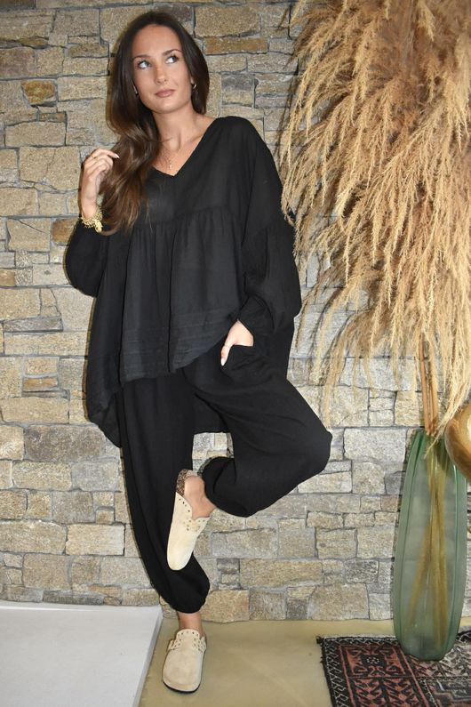  Sa Caleta Cotton Artist Smock Top Black /5=