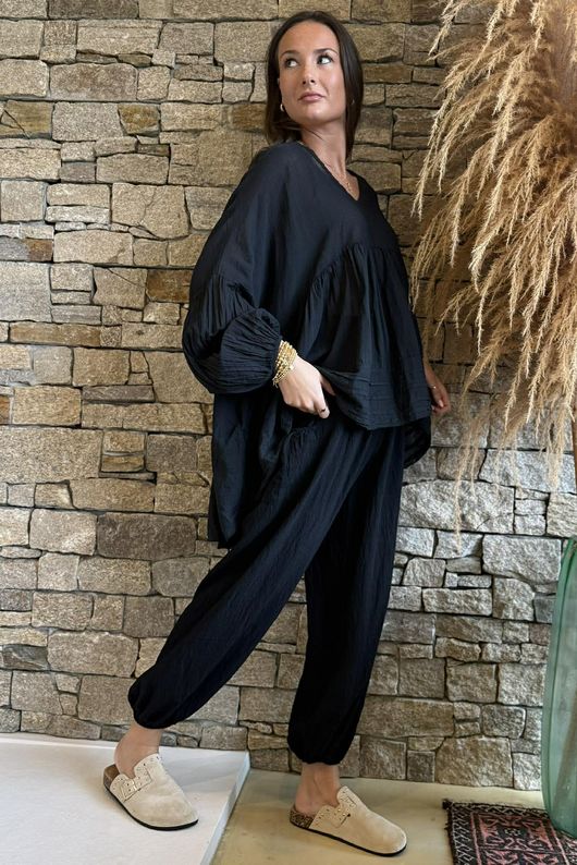  Sa Caleta Cotton Artist Smock Top Black /5=