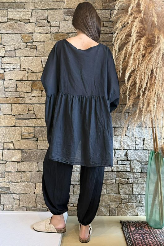  Sa Caleta Cotton Artist Smock Top Black /5=