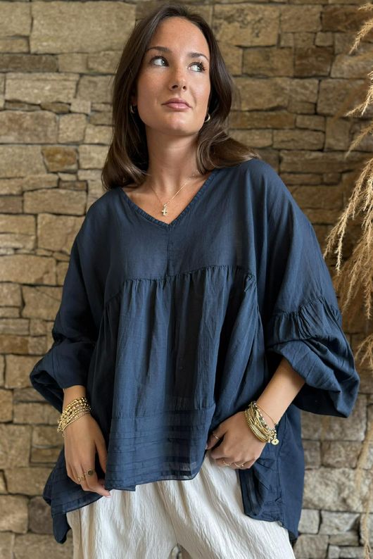  Sa Caleta Cotton Artist Smock Top Navy /9=