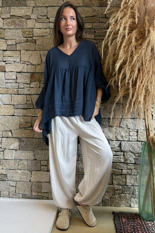  Sa Caleta Cotton Artist Smock Top Navy /5=