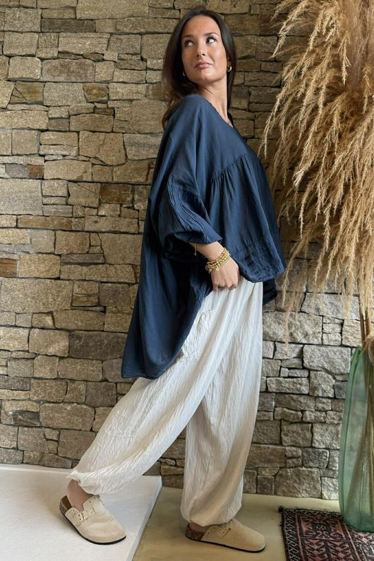  Sa Caleta Cotton Artist Smock Top Navy /5=