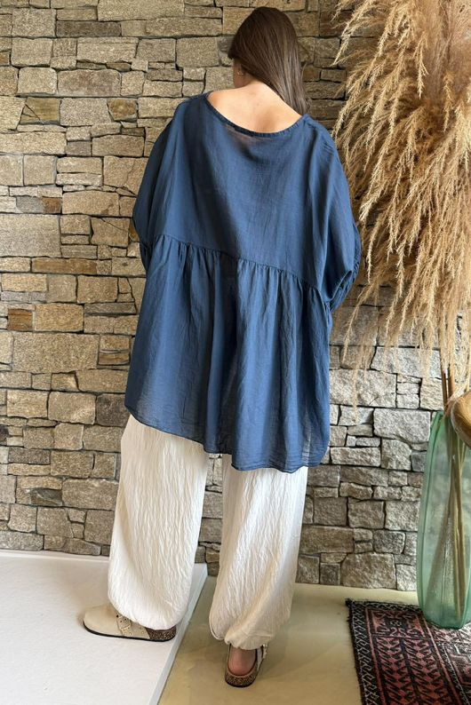  Sa Caleta Cotton Artist Smock Top Navy /5=