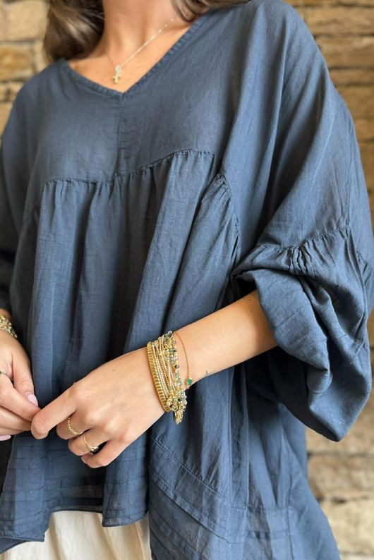  Sa Caleta Cotton Artist Smock Top Navy /5=