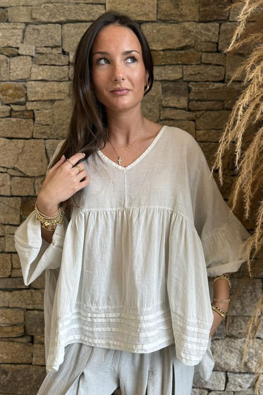  Sa Caleta Cotton Artist Smock Top Stone **