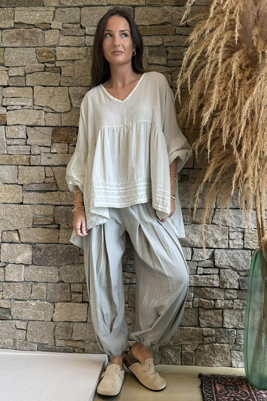  Sa Caleta Cotton Artist Smock Top Stone **