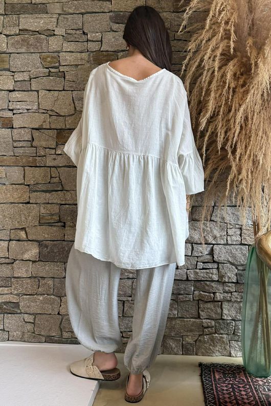  Sa Caleta Cotton Artist Smock Top Stone **