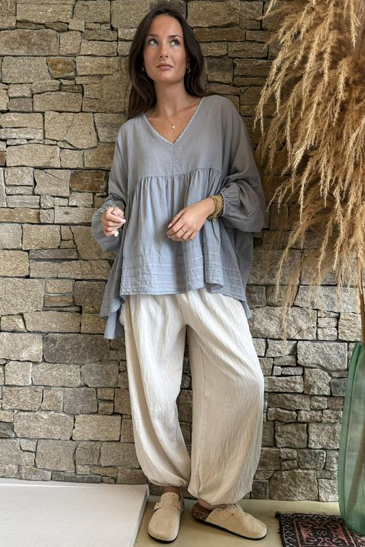  Sa Caleta Cotton Artist Smock Top Cloud