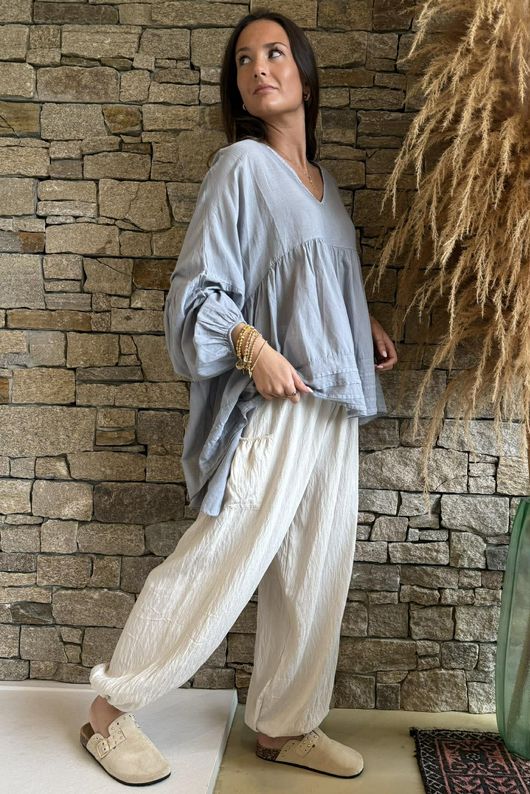  Sa Caleta Cotton Artist Smock Top Cloud