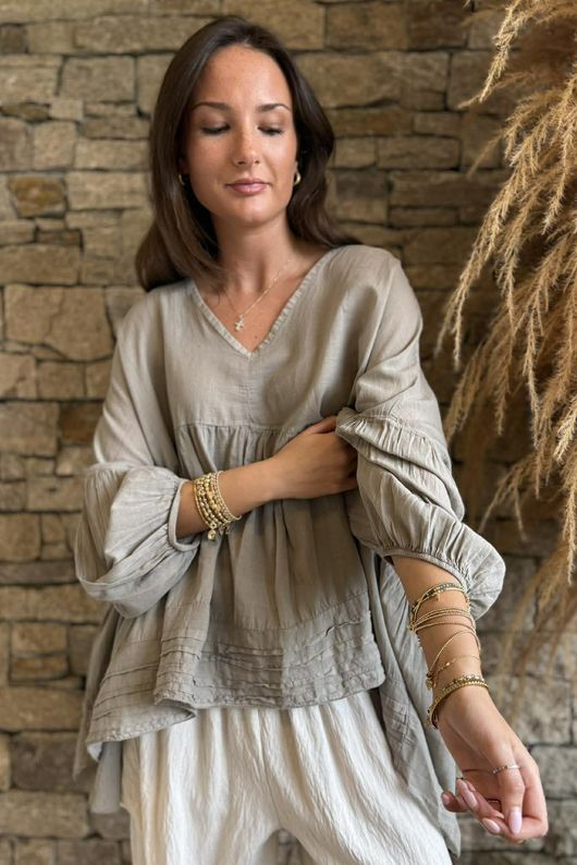  Sa Caleta Cotton Artist Smock Top Mocha