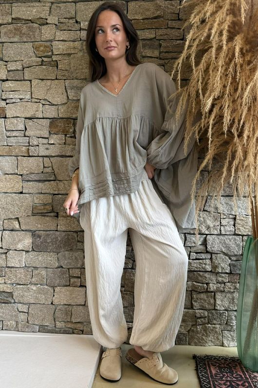  Sa Caleta Cotton Artist Smock Top Mocha