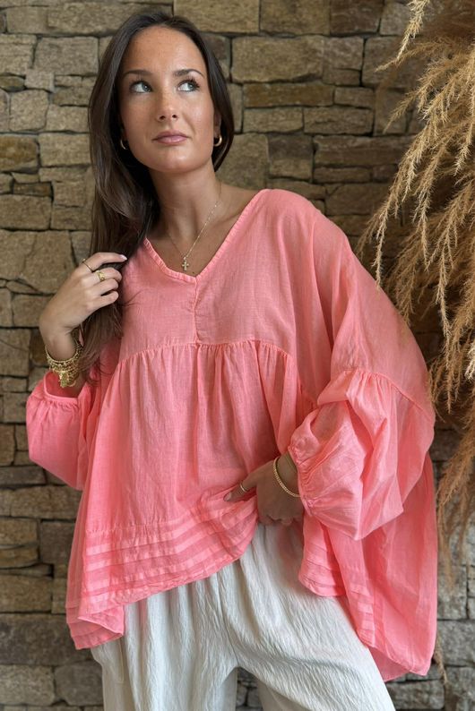  Sa Caleta Cotton Artist Smock Top Sherbet Coral
