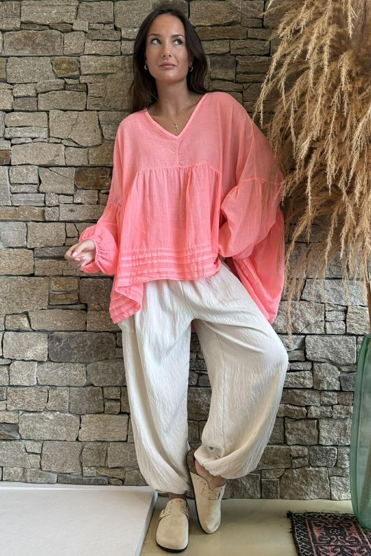  Sa Caleta Cotton Artist Smock Top Sherbet Coral