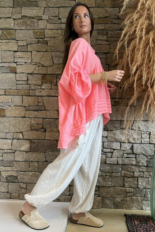  Sa Caleta Cotton Artist Smock Top Sherbet Coral