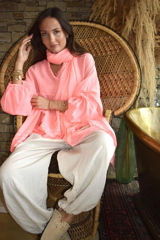  Sa Caleta Cotton Artist Smock Top Sherbet Coral