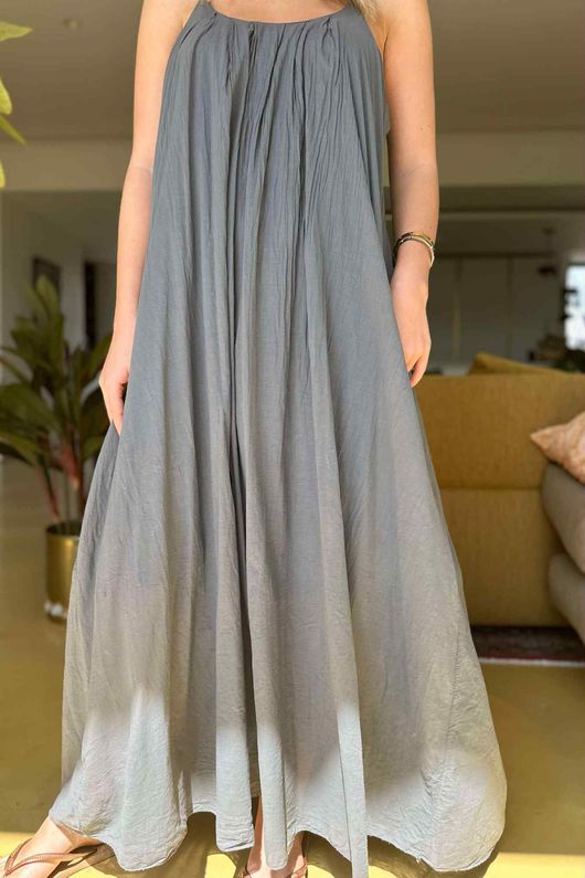 Sa Caleta Cotton Pocketed Shoe String Maxi Dress Graphite