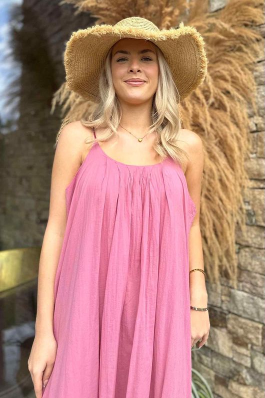 Sa Caleta Cotton Pocketed Shoe String Maxi Dress Indian Pink