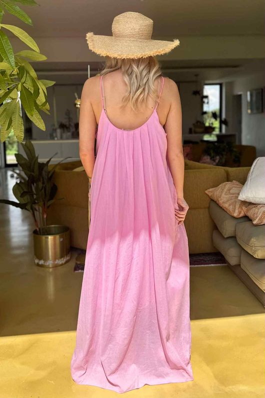 Sa Caleta Cotton Pocketed Shoe String Maxi Dress Sugar