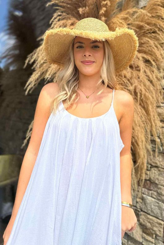 Sa Caleta Cotton Pocketed Shoe String Maxi Dress White