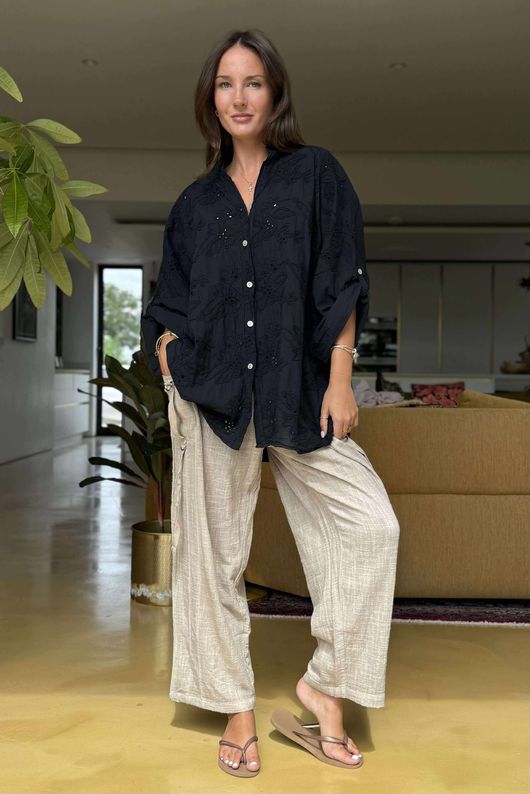 Sa Caleta Fleur Pure Cotton Shirt Black
