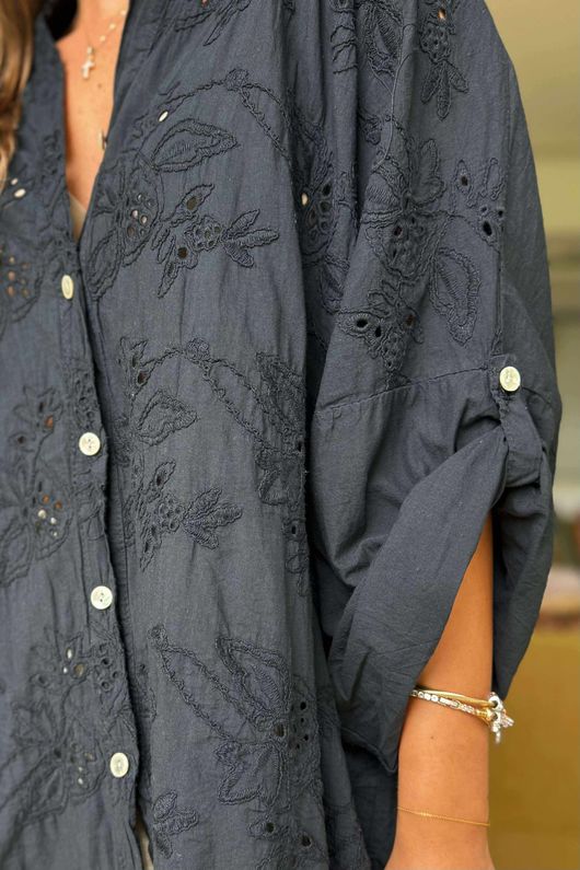 Sa Caleta Fleur Pure Cotton Shirt Black