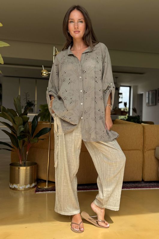 Sa Caleta Fleur Pure Cotton Shirt Earth