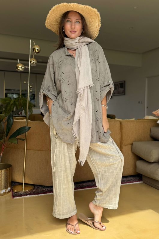 Sa Caleta Fleur Pure Cotton Shirt Earth