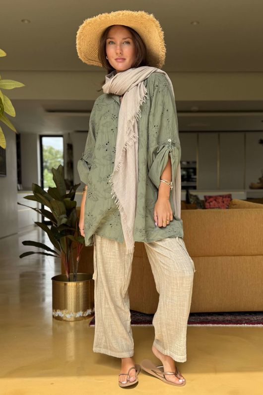 Sa Caleta Fleur Pure Cotton Shirt Khaki