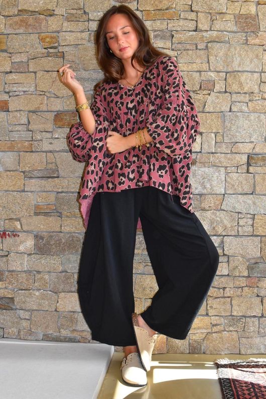 Sa Caleta Needlecord Leopard Artist Smock Dusky Rose