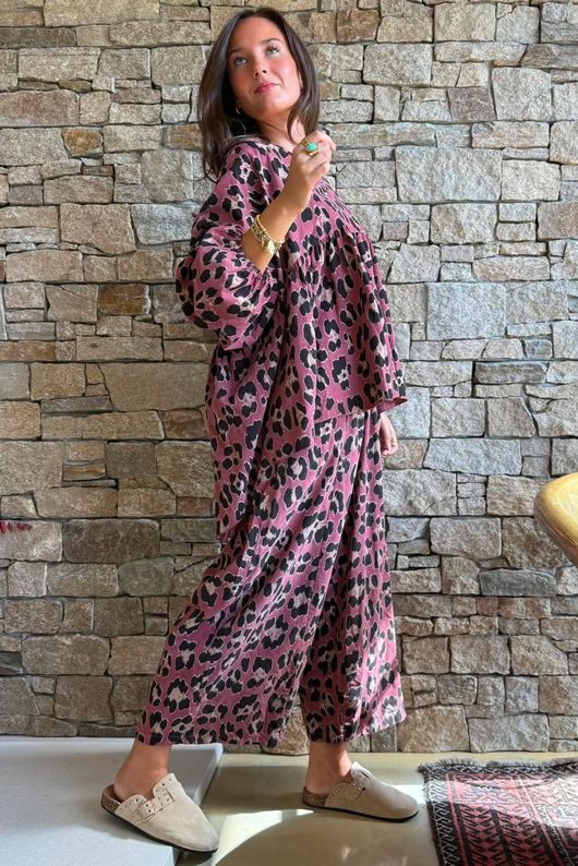 Sa Caleta Needlecord Leopard Artist Smock Dusky Rose