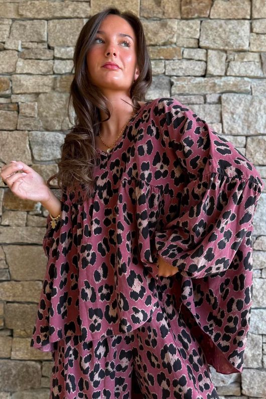 Sa Caleta Needlecord Leopard Artist Smock Dusky Rose