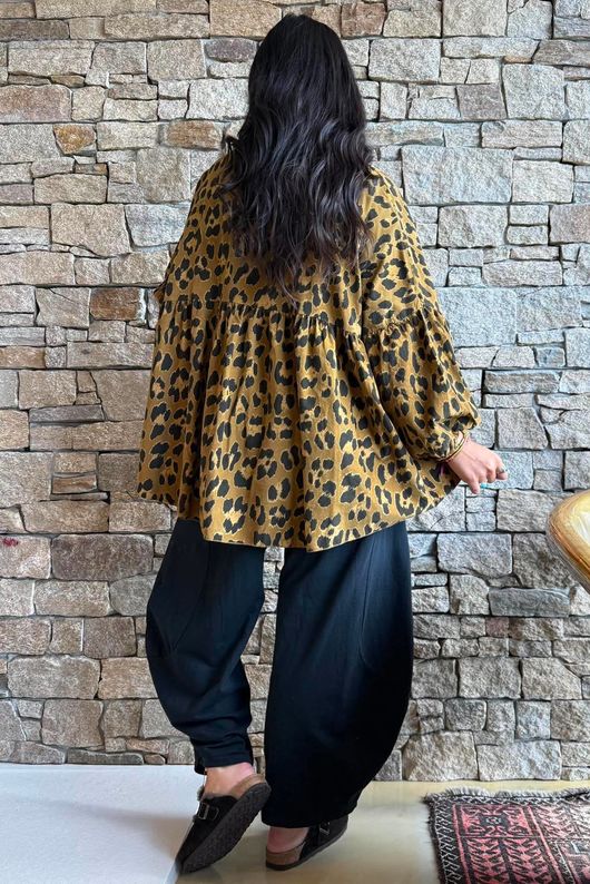 Sa Caleta Needlecord Leopard Artist Smock Mucky Mustard