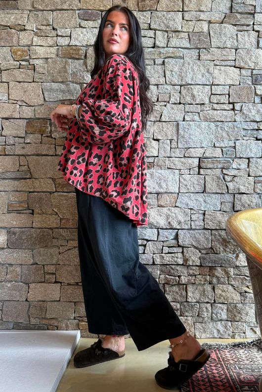 Sa Caleta Needlecord Leopard Artist Smock Strawberry