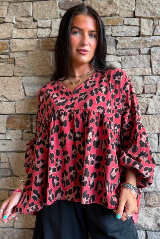 Sa Caleta Needlecord Leopard Artist Smock Strawberry