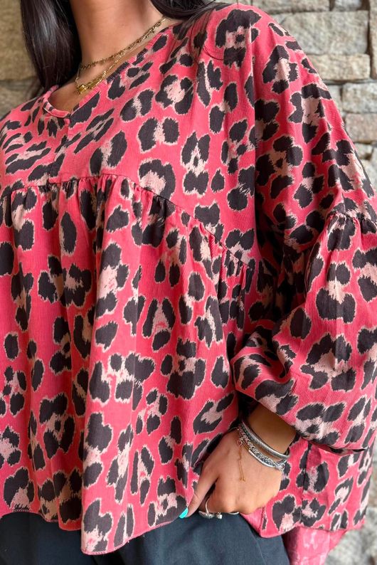 Sa Caleta Needlecord Leopard Artist Smock Strawberry