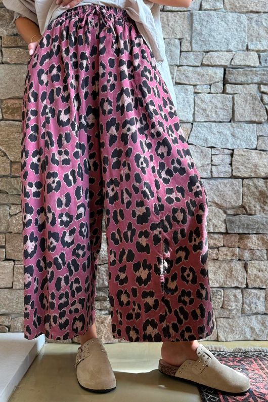 Sa Caleta Needlecord Leopard Barrel Pant Dusky Rose